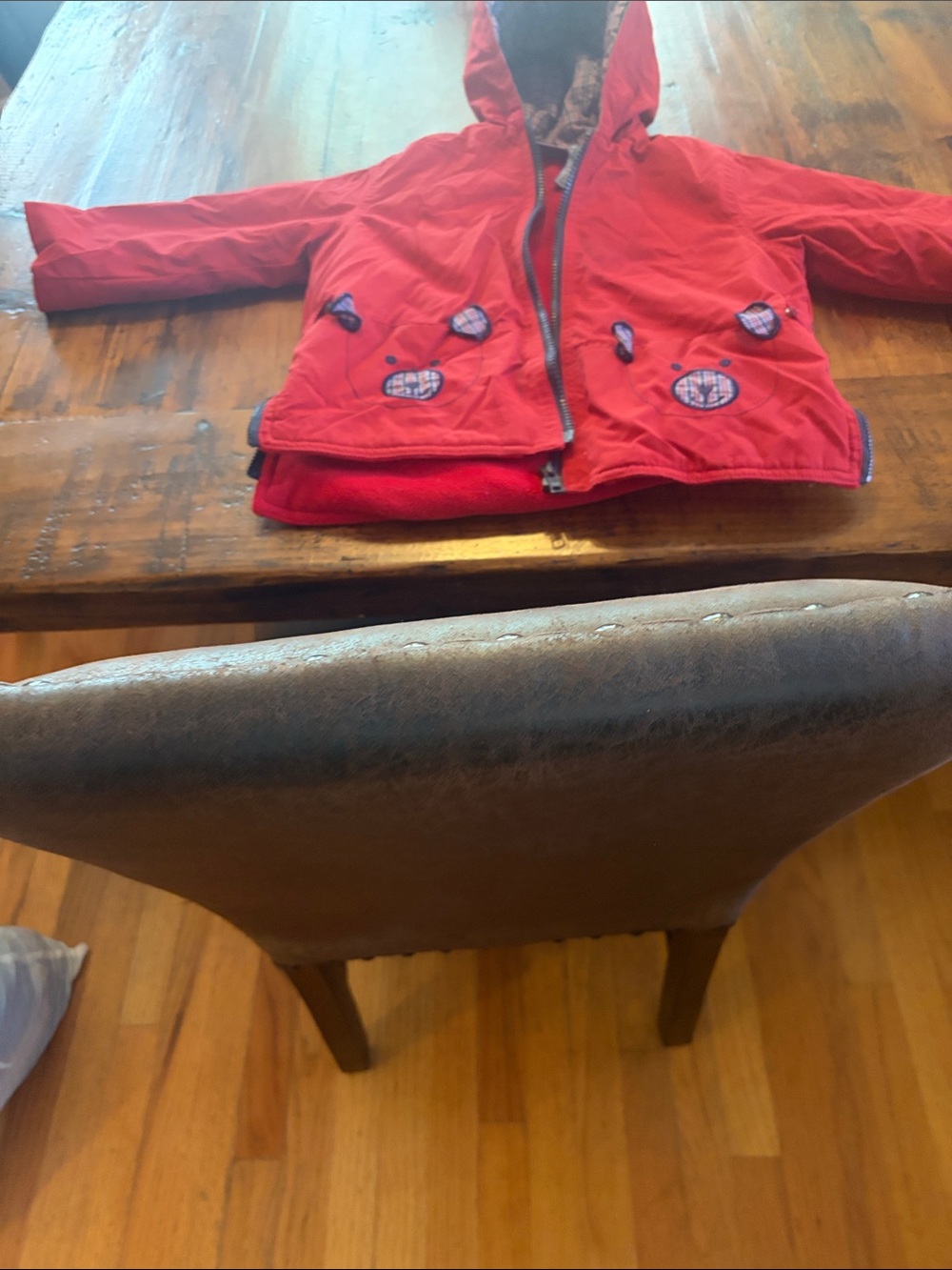 Koala Kids Bright Red Hooded Raincoat with Plaid Pocket Accents